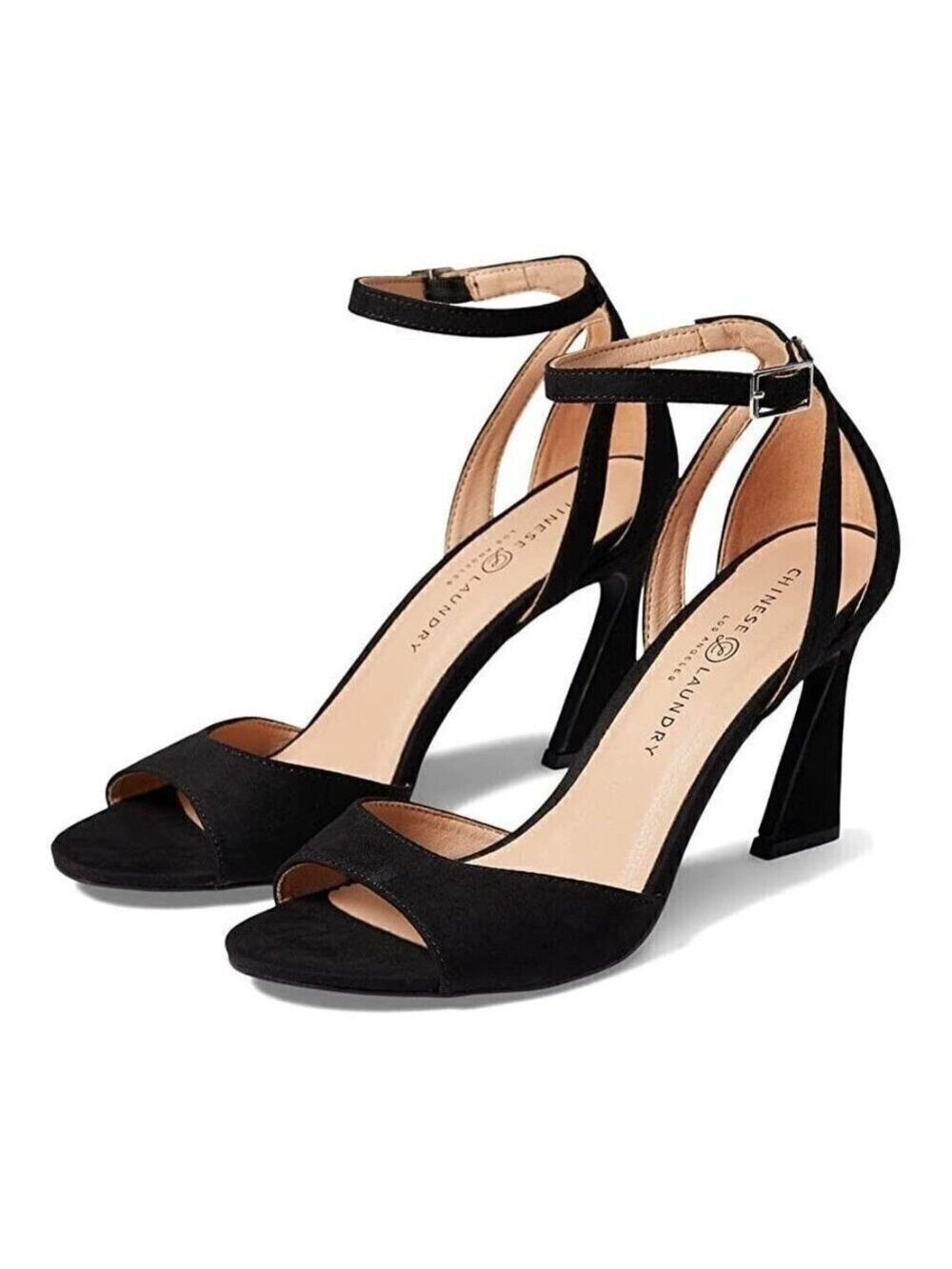 CHINESE Laundry New "Robby" Ankle Strap Black Suede Sandal Flared Heel